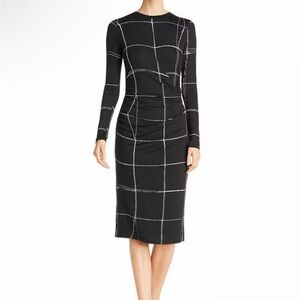 NWT Hugo BOSS Women's Black Esetta Windowpane Sheath Midi Dress Medium